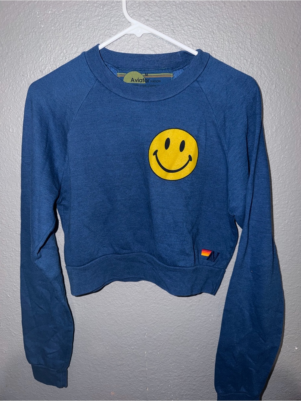 Aviator Nation Kids Navy Sweatshirt with Yellow Smiley Patch